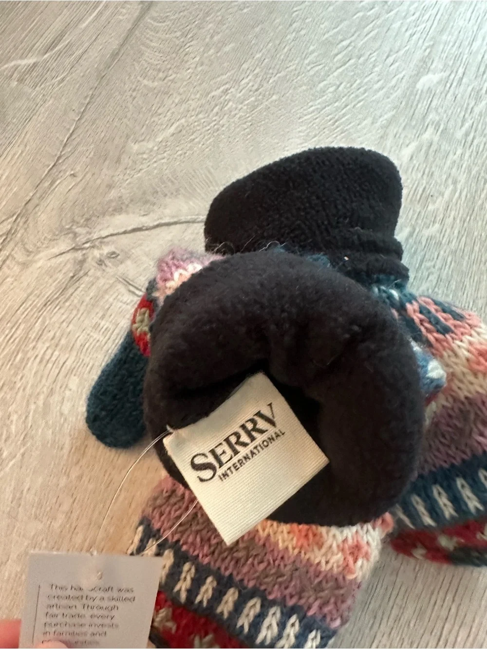 Patterned Knit Mittens in Navy, Pink & Red - Women's Winter Gloves